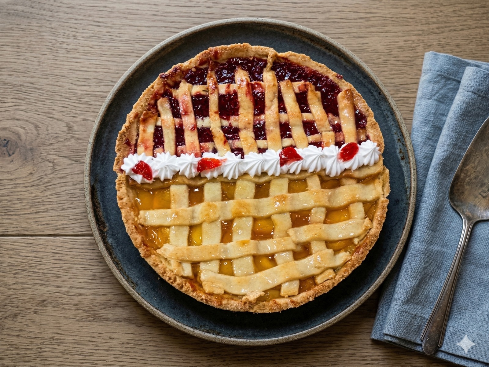 Kuchen Doble Sabor Durazno y Frambuesa